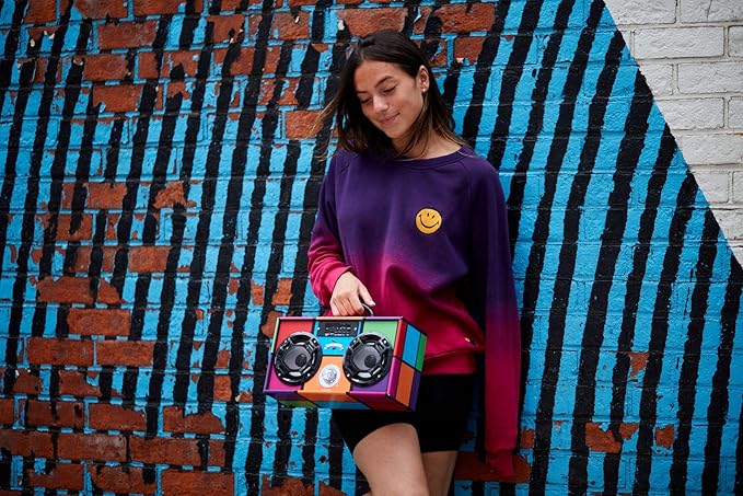 Mini Boombox with LED Speakers – Retro Bluetooth Speaker w/Enhanced FM Radio - Perfect for Home and Outdoor (Retro)