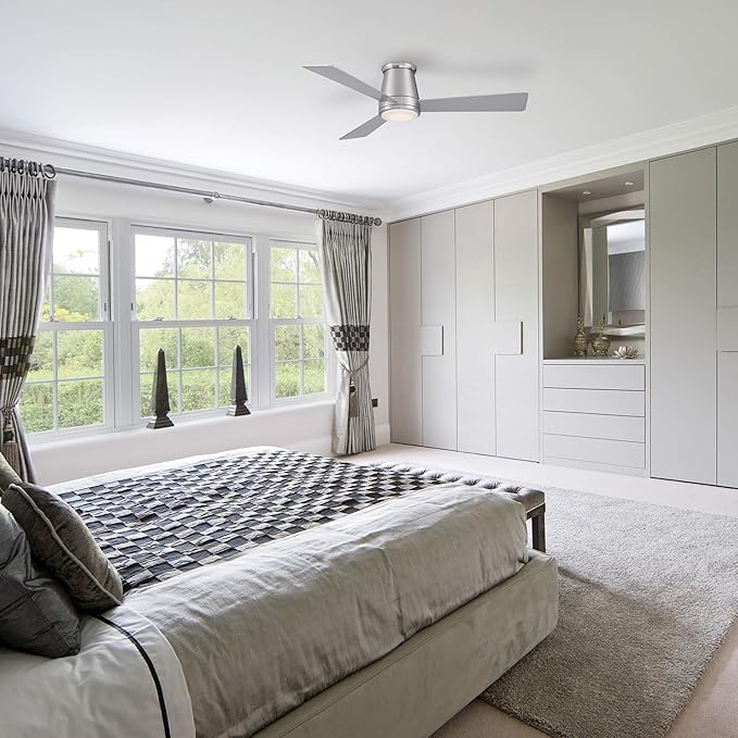 WAC Smart Fans Hug Indoor and Outdoor 3-Blade Flush Mount Ceiling Fan 52in Matte White with 3000K LED Light Kit and Remote Control works with Alexa and iOS or Android App