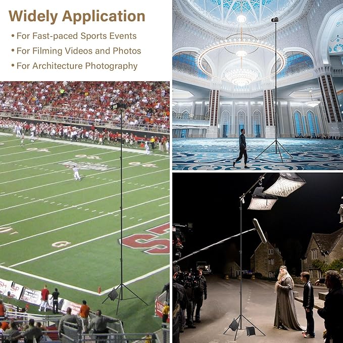 16.4' Heavy Duty Extreme Tall Video Camera Sports Tripod Stand, Sdfghj 16.4ft/500cm Sky High Tripod Light Stand with 1/4"& 3/8" Screw Adapter, Non-Slip Feet Wind Resistant, for Soccer/Basketball Games