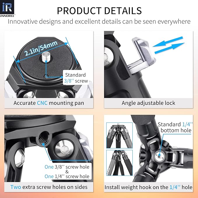 Carbon Fiber Tripod-INNOREL KT284C Professional Travel Tripod for DSLR Camera Heavy Duty Stand with 1.1in/29mm Tube Low Gravity Center 360°Panoramic ballhead Max Load 44lbs/20kg Short Center Column