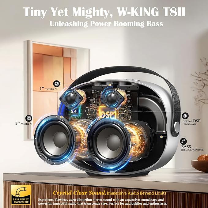 Bluetooth Speaker Loud, W-KING T8II Portable Bluetooth Speakers Wireless, 96W Peak Powerful Outdoor Boombox Subwoofer, Deep Bass/Clear Sound, BT5.4/Fast Charging/PowerBank/USB/AUX, Party Large Speaker