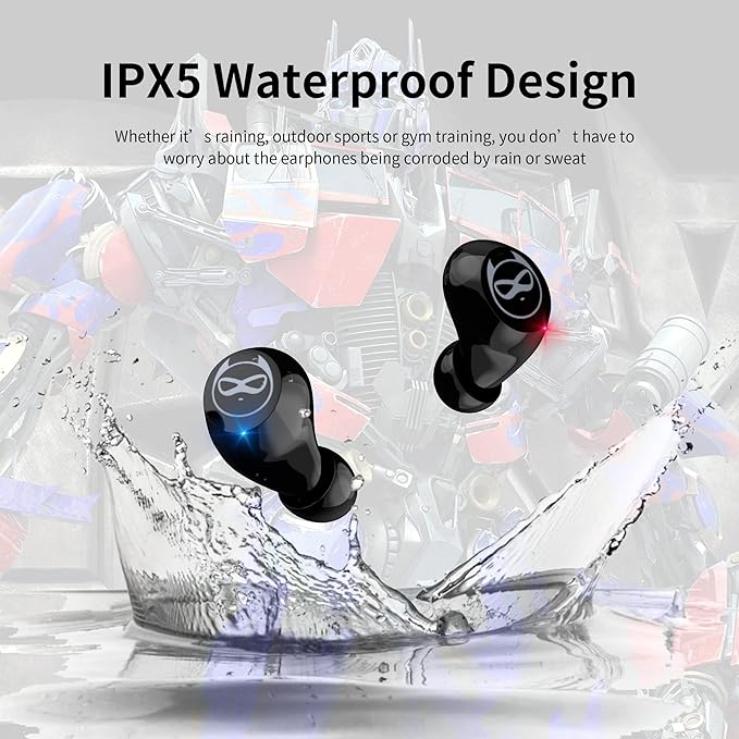 Wireless Earbuds, Bluetooth 5.0 Stereo Headphones, in-Ear Sweat-Proof Wireless Earphones Dual Mic and Noise Reduction, Touch Control Headset with Cartoon Blue Changing Men Charging Case