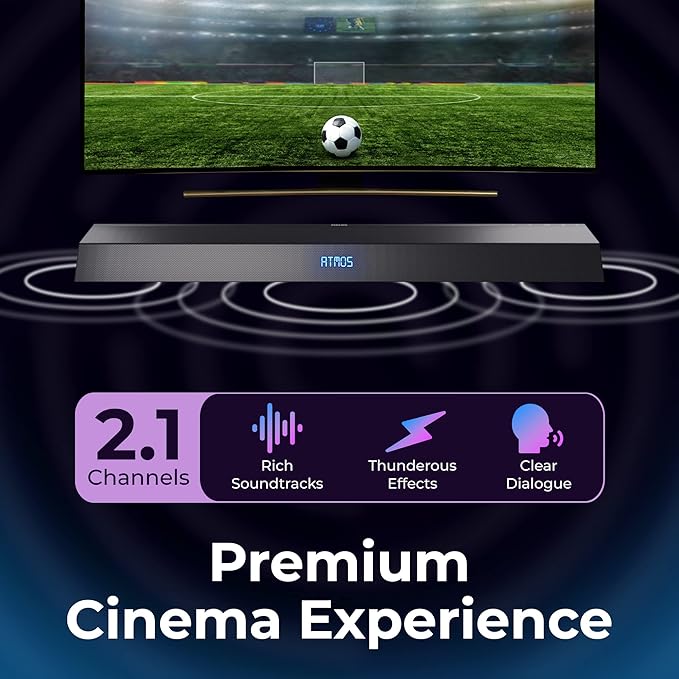 Philips Soundbar with Wireless Subwoofer, Dolby Atmos Sound bar for tv 2.1-Channel Bluetooth Surround Sound System for tv Home Theater Audio Speakers, DTS Play-Fi, Amazon Echo, Airplay 2,Compatible