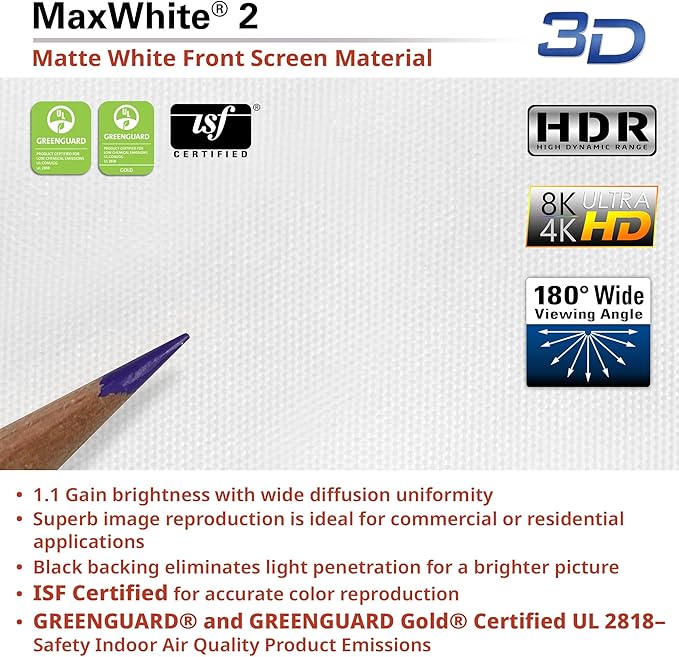 Elite Screens Manual Pull Down Projector Screen 110-INCH Home Movie Cinema Gaming Office Presentation, ISF Certified, Auto-Lock Mechanism, 4K / 8K 3D Ultra HDR HD Ready, M110H