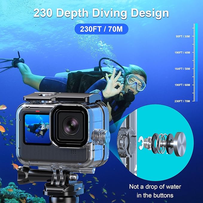 Waterproof Case for GoPro Hero 13 12 11 10 9 Black, 230FT/70M Underwater Diving Housing Protective Case Action Camera Accessories