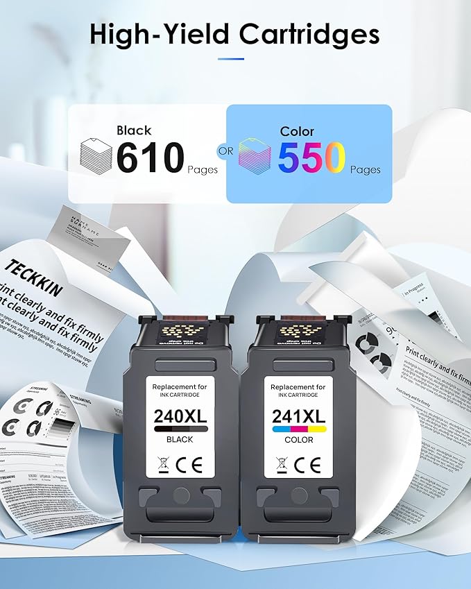 PG-240XL/CL-241XL Ink Cartridges Replacement for Canon 240XL 241XL Combo Pack 240 241 Printer Ink for PIXMA MG3620 MG3600 TS5120 TS5100 MG3220 MG3520 MG2120 MX472 (1 Black, 1 Tri-Color)