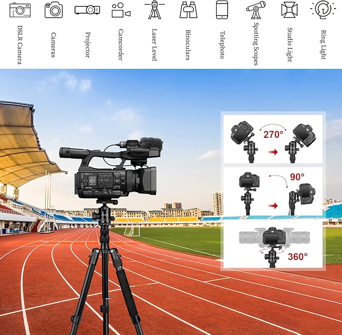 Tripod for Camera, 81" Camera Tripod Stand, 83 inch DSLR Tripods & Monopods, Aluminum Heavy Duty Tripod for Binocular Spotting Scope Telescope Phone