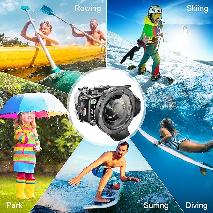 Sea frogs Underwater Camera Case Compatible with Sony A6600 10-18MM with Wide Angle Fisheye Lens IPX8 40m/130ft Maximum Diving Depth Waterproof Camera Housing for Diving, Surfing, Rowing, Skiing