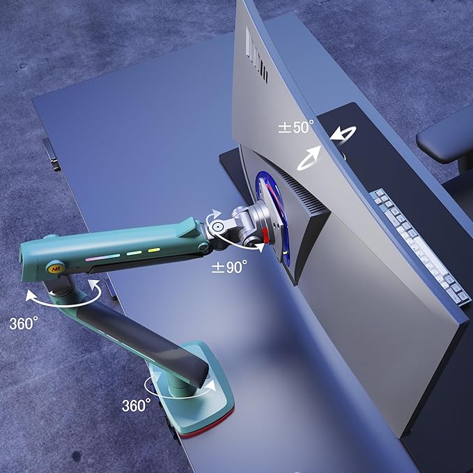 NB Gaming Monitor Arm or for 32 to 60 Inches Screen, Load up to 20 kg, VESA 75/100, RGB-Light, Heavy Duty, Multi Angle Adjustable, Premium Aluminum, Green