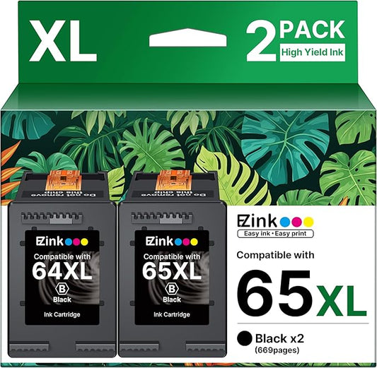 65XL 65 Black Ink Cartridge Ink Cartridge Remanufactured for hp 65 Ink cartridges Black Ink 65 XL 65XL Works with HP Envy 5055 5000 5070 5052 5014 DeskJet 3755 3772 3700 3752 3722 2600 2622 (2 Black)