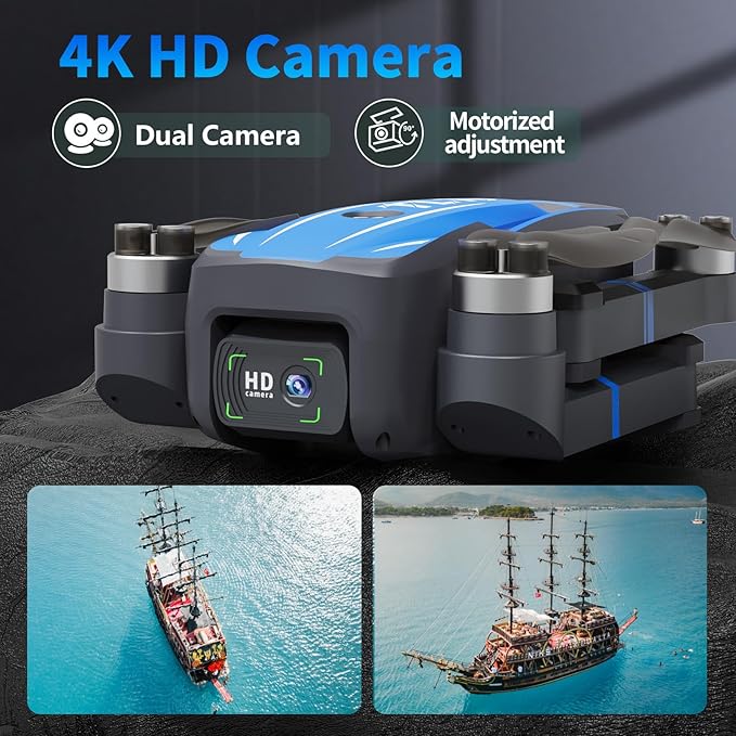 TL16 Drone with 4K HD Camera for Adults, Brushless Motor Drones Optical Flow Positioning 90° Motorised Adjustable Foldable Quadcopter for Beginners, Blue