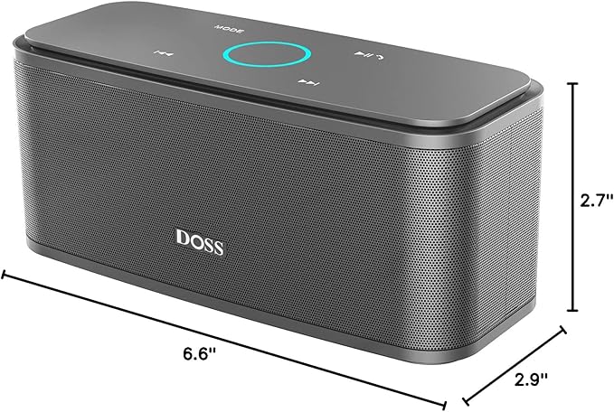 DOSS SoundBox Touch Wireless Bluetooth Speaker with 12W HD Sound and Bass, IPX5 Water-Resistant, 20H Playtime, Handsfree, Portable for Office, Home, Outdoor, Travel- Grey