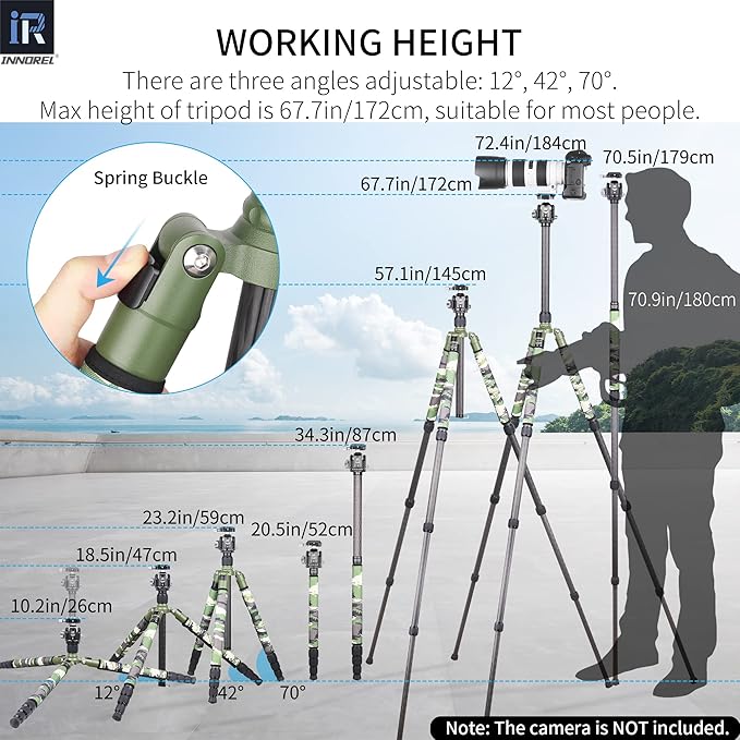 Carbon Fiber Tripod-RT75CG Super Professional Tripod Monopod Heavy Duty Compact Stand Support with 44mm/1.73in Low Gravity Center 360°Panoramic ballhead for Digital DSLR Camera, max Load 20kg/44lb