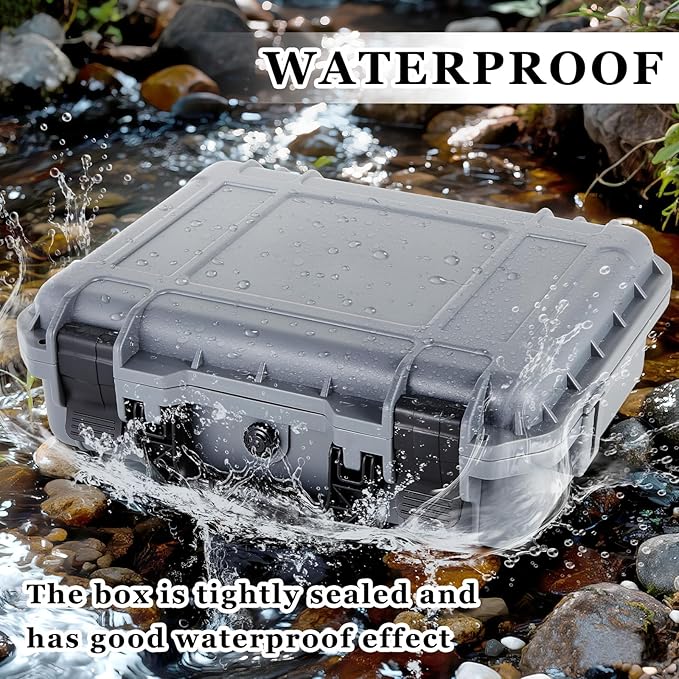 14.3 x 11.4 x 4.5 Inch Waterproof Hard Case with DIY Customizable Foam Insert Portable Protective Case with Knife for Camera Drones Equipments Tools Test Instruments (Gray)