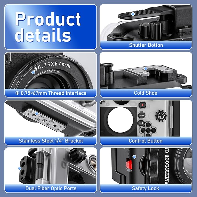 Seafrogs 60m/195ft Underwater Camera Housing for Olympus TG-7 – Waterproof Case with 52mm & 67mm Thread, Dual Fiber Optic Ports, Leak Detection, Stainless Steel Mounting Plate (TG-7-black)