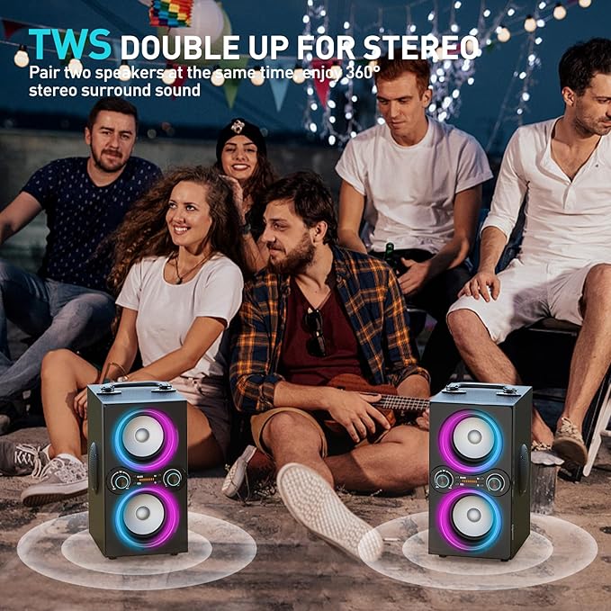 Bluetooth Speakers, 80W(Peak) Wireless TWS Portable Bluetooth Speaker, Beat-Driven Lights, 100dB Loud Stereo Speaker with BassUp, Speakers with Subwoofer for Outdoor, Party, Camping