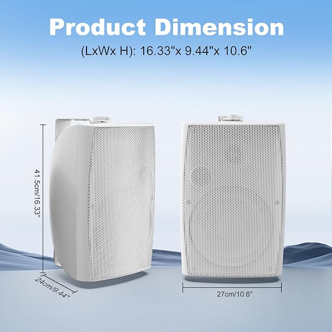 Herdio 8 inch 600W Outdoor Bluetooth Speakers Waterproof Wired with Powerful Bass, TWS Pairing Wall Mount Durable Loud Sound System Suitable for Patio Garden Porch Backyard Home Theater (1 Pair White)
