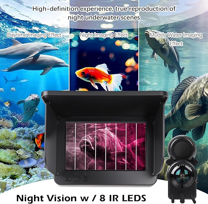Underwater Fishing Camera, Fishing Camera with Infrared Night Vision Light and Upgraded HD Lens,Portable Fish Finder with 98ft Cable for Ice Lake Boat Kayak Fishing, Waterproof