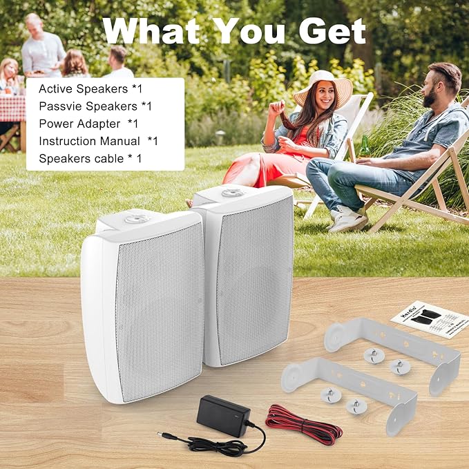 Herdio 8 inch 600W Outdoor Bluetooth Speakers Waterproof Wired with Powerful Bass, TWS Pairing Wall Mount Durable Loud Sound System Suitable for Patio Garden Porch Backyard Home Theater (1 Pair White)