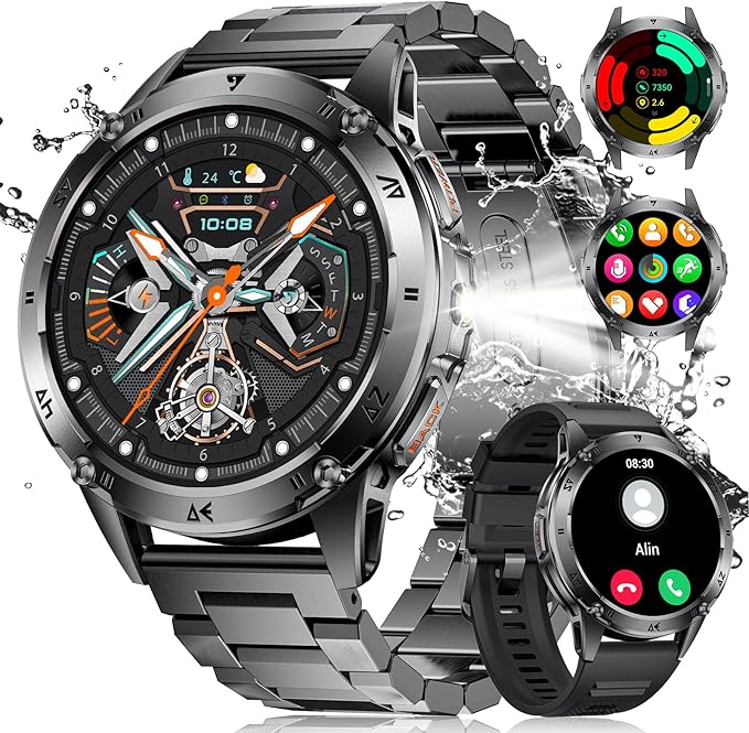 LIGE Military Smart Watch for Men iPhone Android 1.43" HD Amoled Rugged 110+ Sport Modes IP68 Waterproof Answer/Make Call Fitness Running Heart Rate Blood Pressure Health Mens Smartwatch
