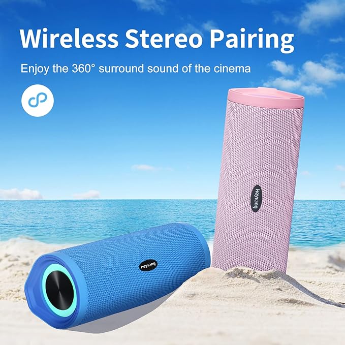 HEYSONG Portable Bluetooth Speaker, Waterproof Wireless Shower Outdoor Speakers, IPX7 Floating, 5000mAh, TF Card, Good Bass, Loud Sound for Beach, Pool, Kayak Accessories, Gifts for Men Women - Blue