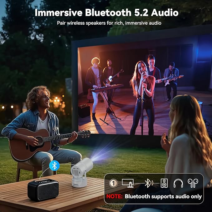 [270°Mount/Battery Powered/Built-in APPs] Projector with Wifi and Bluetooth, Native 1080P Smart Projectors with Built-in Rechargeable Battery, Home Movie Portable-Proyector with Auto Keystones