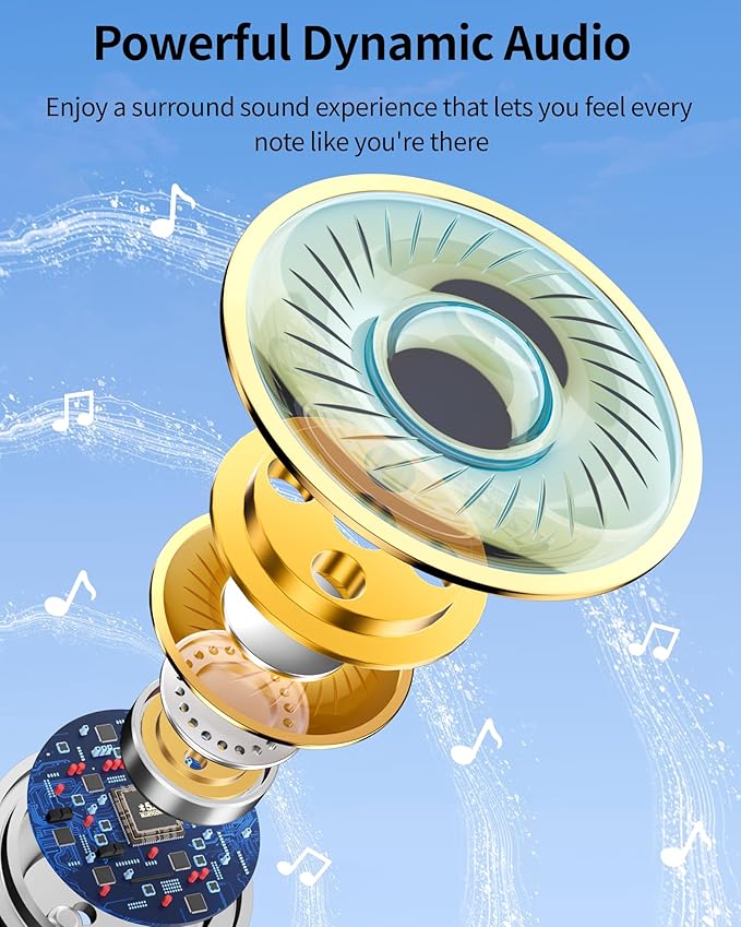 PocBuds Bluetooth Headphones Wireless Earbuds 80hrs Playtime Wireless Charging Case Digital Display Sport Ear Buds with Earhook Deep Bass IPX7 Waterproof Over-Ear Earphones for Phone Laptop Beige