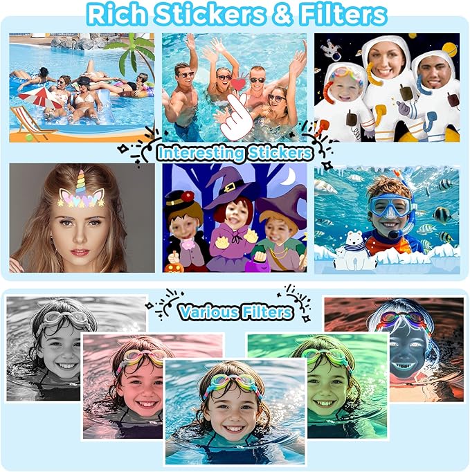 Underwater Camera 16FT Waterproof for Kids Waterproof Digital Camera for Snorkeling Swimming Autofocus 1080P Portable with Rechargeable Batteries, Sling, Blue