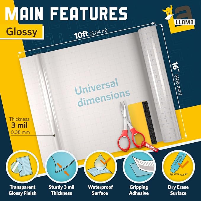 Self Adhesive Clear Glossy Laminating Roll 16” x 10ft 3 MIL Multipurpose Laminating Film Roll Peel and Stick