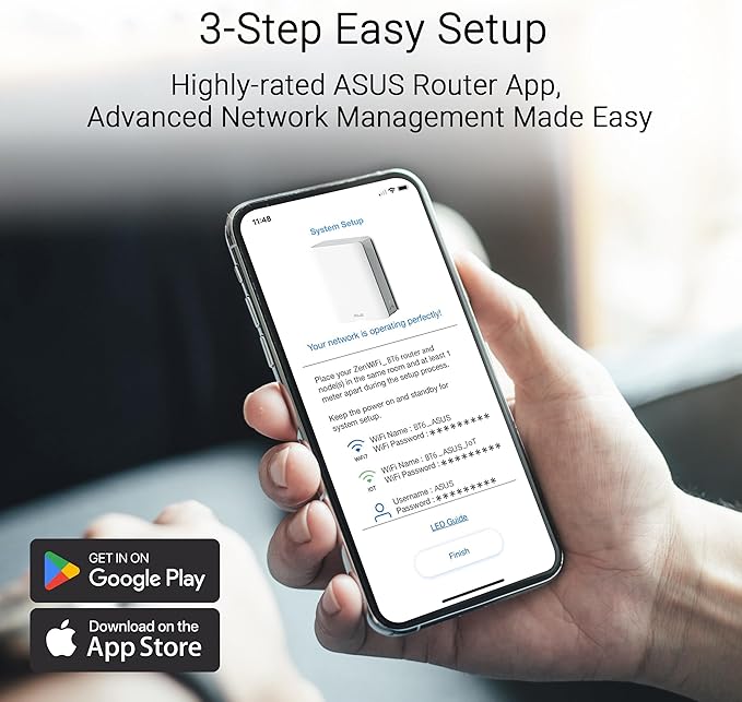 ASUS ZenWiFi BT6 Tri-Band WiFi 7 Mesh, 9.4 Gbps, 3000 sq.ft. (1pk), 2.5G WAN Port, Security and Parental Controls Included, Smart Home Master SSIDs, 4G & 5G Mobile Tethering