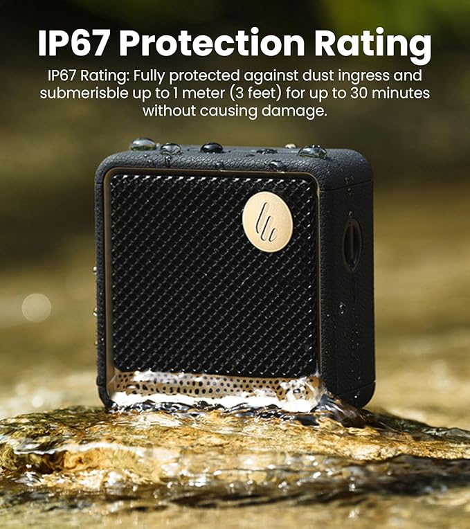 Edifier ES20 Portable Bluetooth Speaker with IP67 Waterproof & Dustproof, 15 Hours Playtime, Wireless Connectivity for Home Office Outdoor (Black)