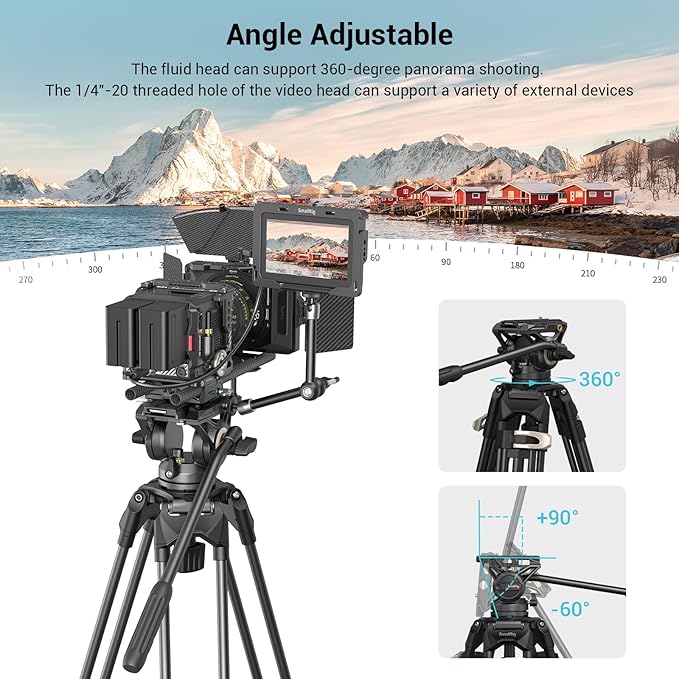 SmallRig AD-01 Video Tripod, 73" Heavy Duty Tripod with 360 Degree Fluid Head and Quick Release Plate for DSLR, Camcorder, Cameras 3751