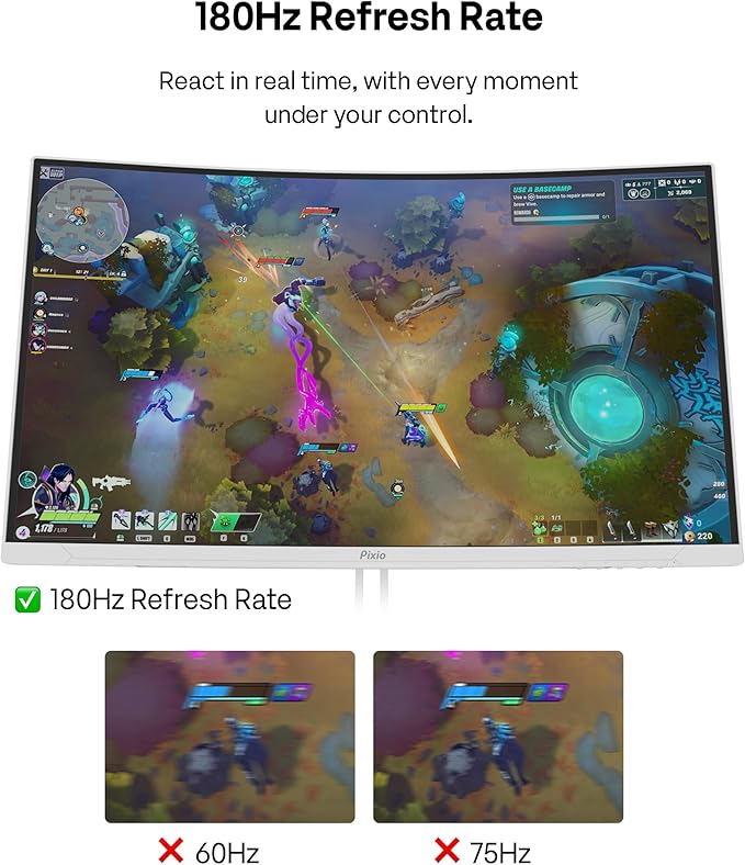 Pixio PXC278 Wave White 27 inch 180Hz Refresh Rate QHD 1440p Resolution 1650R Curved Fast VA Panel 1ms GTG Response Time Adaptive Sync HDR Curved Gaming Monitor