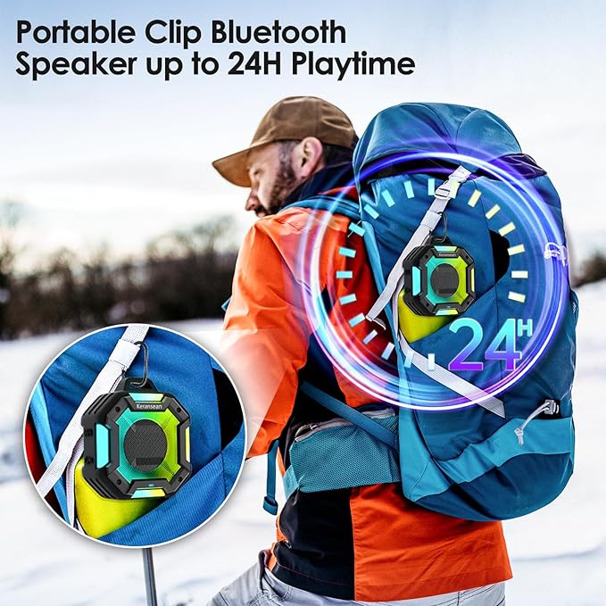 Bluetooth Shower Speaker - Portable Bluetooth Speakers, IPX7 Waterproof Shower Speaker Wireless, Outdoor Speaker with Lights, BT5.4, TWS Stereo Pairing for Paddle Board/Beach, Party, Black