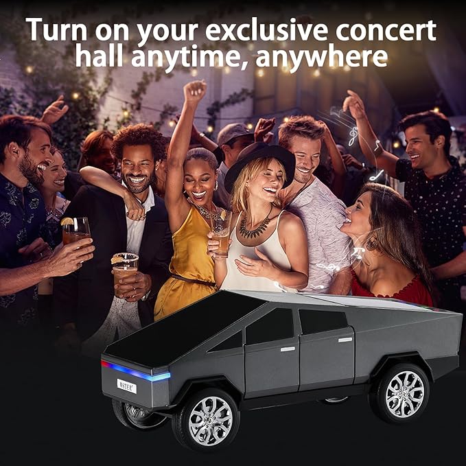 WS-580 Bluetooth Pickup Truck Replica Portable Speaker,with Display Screen,HD Sound, TWS Pairing, FM Radio,Built-in Microphone Hands-Free Calling, LED Party Light, Surprise Gift for Car Lovers(Gray)