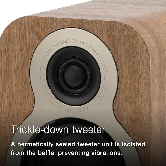 Q Acoustics 3010c Compact Bookshelf Speakers Pair Claro Walnut - 2-Way Reflex Enclosure Type, 4" Bass Driver, 0.9" Tweeter - Stereo Speakers/Passive Speakers for Home Theater Sound System