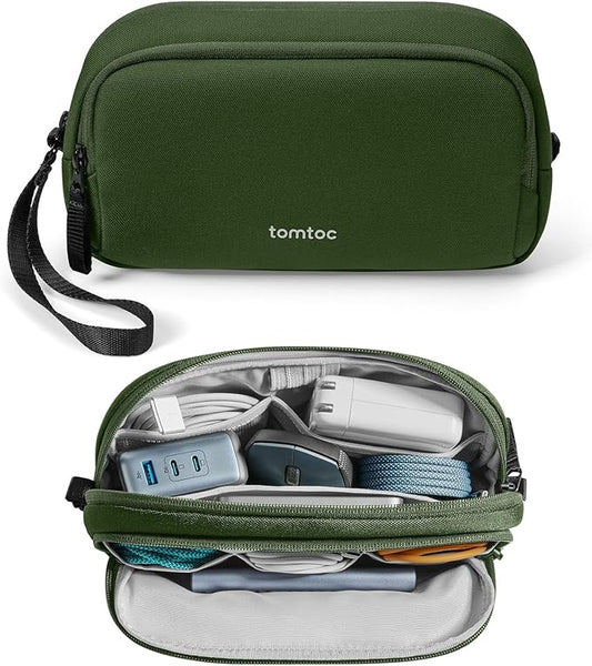 tomtoc Electronic Organizer Travel Case, Water Resistant Dual Compartment Tech Pouch Cable Organization Storage Bag for Charger, Cord, Phone, Hard Drive, Power Bank, Accessories Travel Essentials