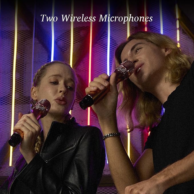 18000mAh Rechargeable 120W Loud Bass Retro Portable Karaoke Machine Bluetooth Speaker with 2 Wireless Microphones AUX Guitar Input for Adults (Green)