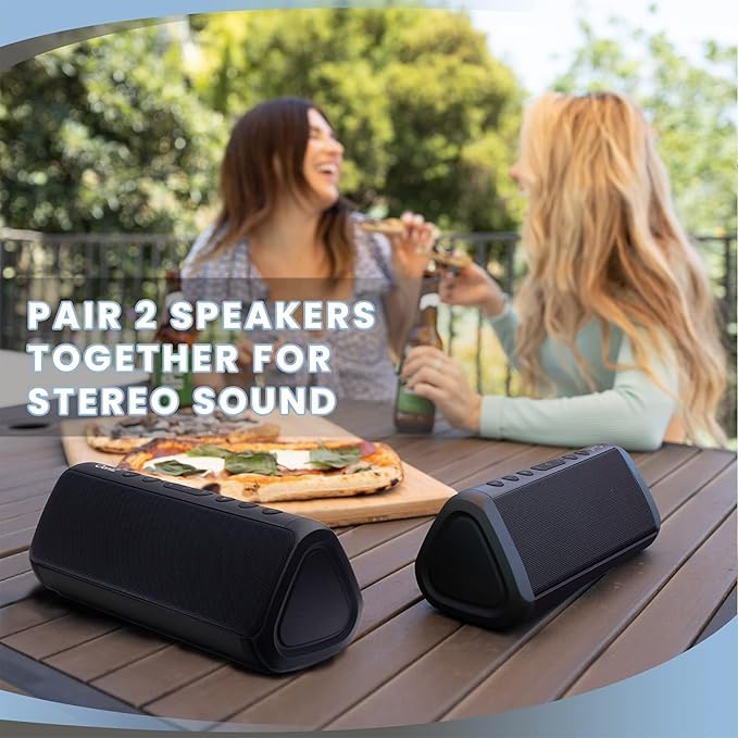 Angle 3 Pro Dual Waterproof Bluetooth Speaker 2-Pack - Powerful Party Speaker Set with 21W Output and 100Ft Range - Dual Stereo Sound by OontZ (Black)