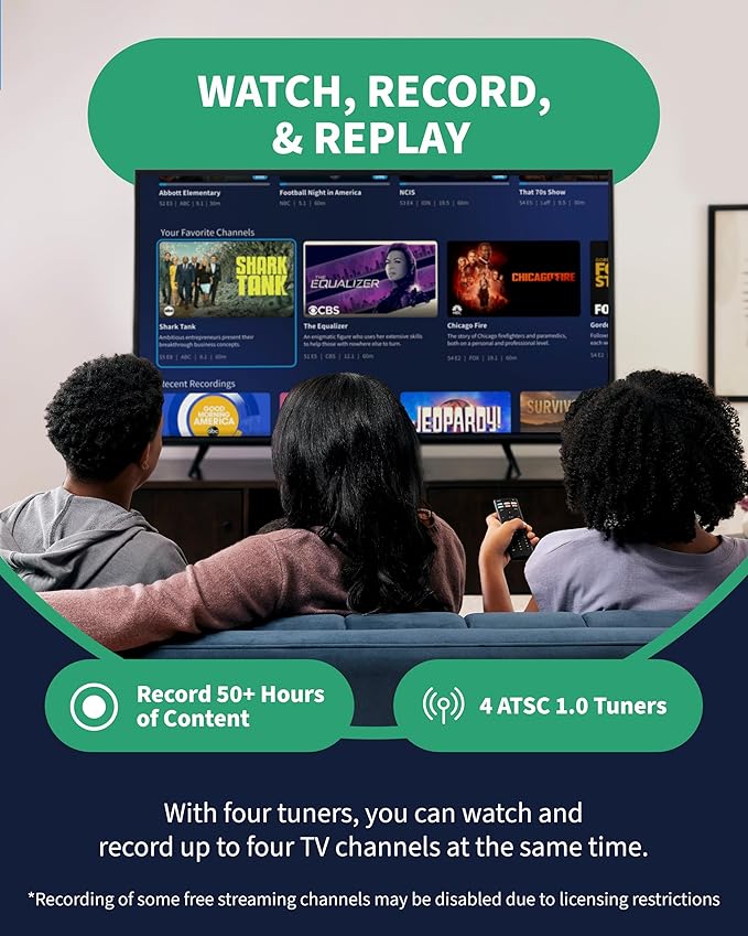 4th Gen 4-Tuner Over-The-Air (OTA) DVR - Watch, Pause & Record Live TV, News, Sports & Movies Throughout Your Home Over Wi-Fi - Pairs w/Any TV Antenna - 50+ Hrs Recording - No Subscriptions