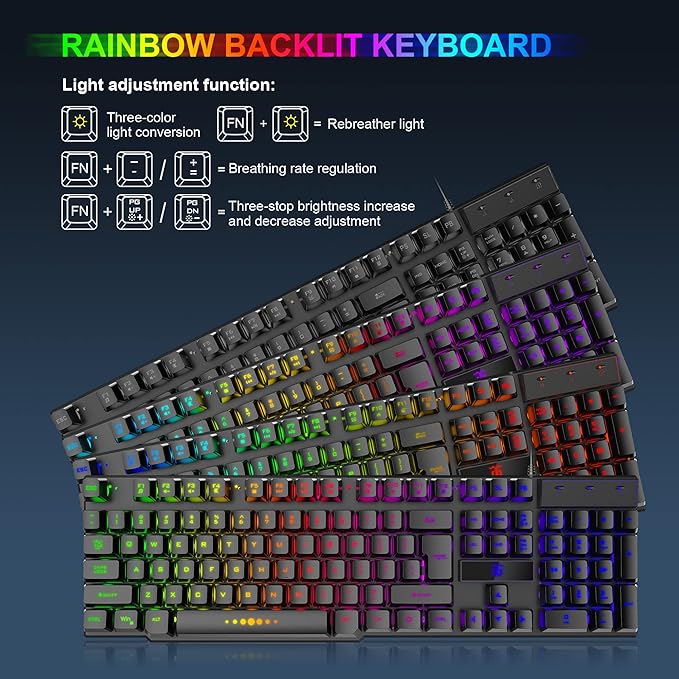 Gaming Keyboard and Mouse,Headphones,Mouse pad，All in One Combo for PC Gamers and Xbox and PS4 Users
