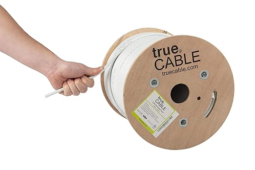 TRUE CABLE Cat6 Shielded Riser (CMR) Bulk Ethernet Cable, 500ft, White, 23AWG Solid Bare Copper, 550MHz, Overall Aluminum Foil Shield (F/UTP), PoE++ 100W, ETL Listed