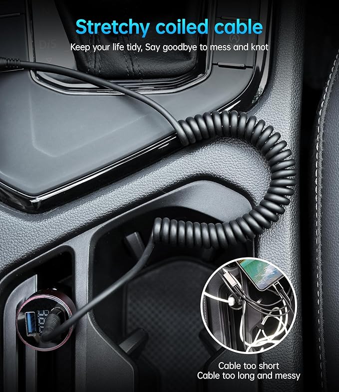 USB C to C Cable 3FT for Car, Coiled USB C Cable Fast Charging for iPhone 16, Short USB Type C Cable for iPhone 17/16/15/Pro Max/Plus/Samsung Galaxy S23, Compatible All Type C Devices-Black