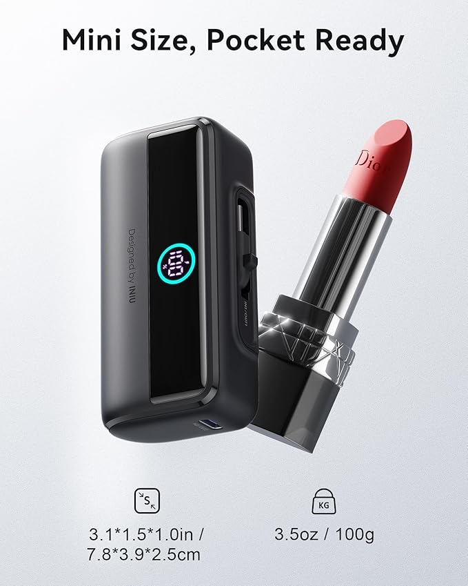 INIU Mini Portable Charger, 5500mAh Power Bank with Build-in USB-C Connector, 22.5W Fast Charging Battery Pack, Travel Essential Charger for iPhone 16 15, Fit for College Students Boys Girls, Yellow