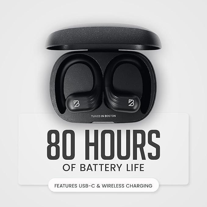 Back Bay Audio Runner 60 Wireless Running Earbuds, 80 Hour Long Battery Life Over The Ear with EarHooks, Wrap Around Earphones Wireless Bluetooth Earbuds with Microphone, Earphones in Ear Headphones