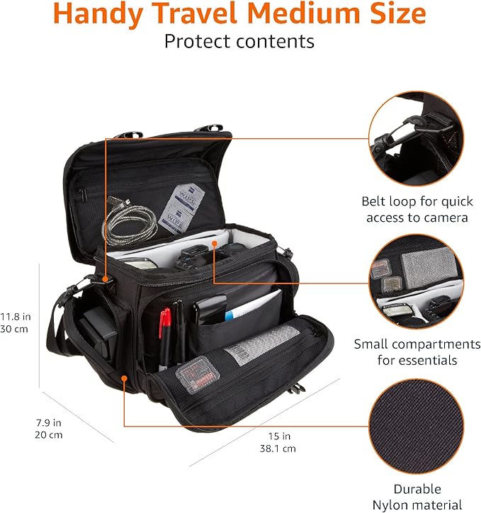 Amazon Basics Large DSLR Gadget Bag, Black with Grey Interior