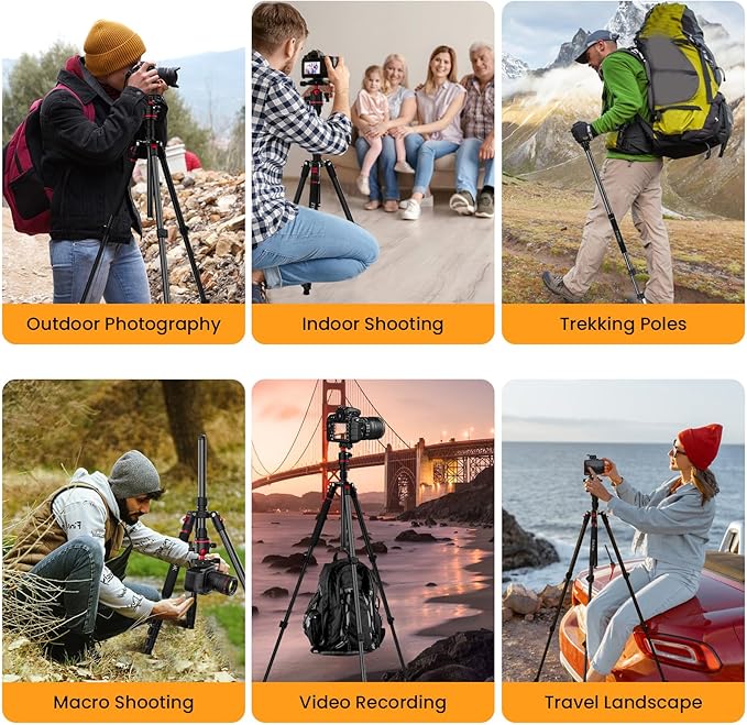70" Tripod for Camera, Professional Aluminum Camera Tripod & Monopod with 360° Ball Head, Adjustable Lightweight Travel Tripod for Phone,DSLR,Tablet with Carry Bag