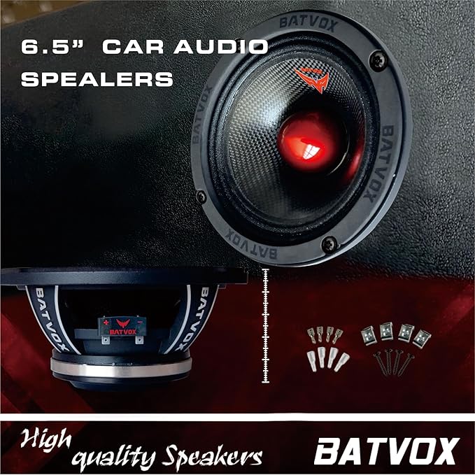 MX65S1 Midrange Loudspeaker 6.5" Red Bullet, 600W Max, 4 Ohms, Premium Quality Audio Door Speakers for Car or Truck Stereo Sound System, Black (1 Speaker)