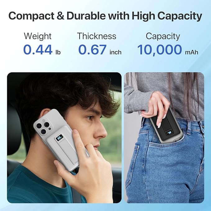 Magnetic Portable Charger, 10000mAh Wireless Power Bank with Stand and USB C in/Out LED Display, Battery Pack for iPhone 16/15/14/13/12/Pro/Mini/Pro Max