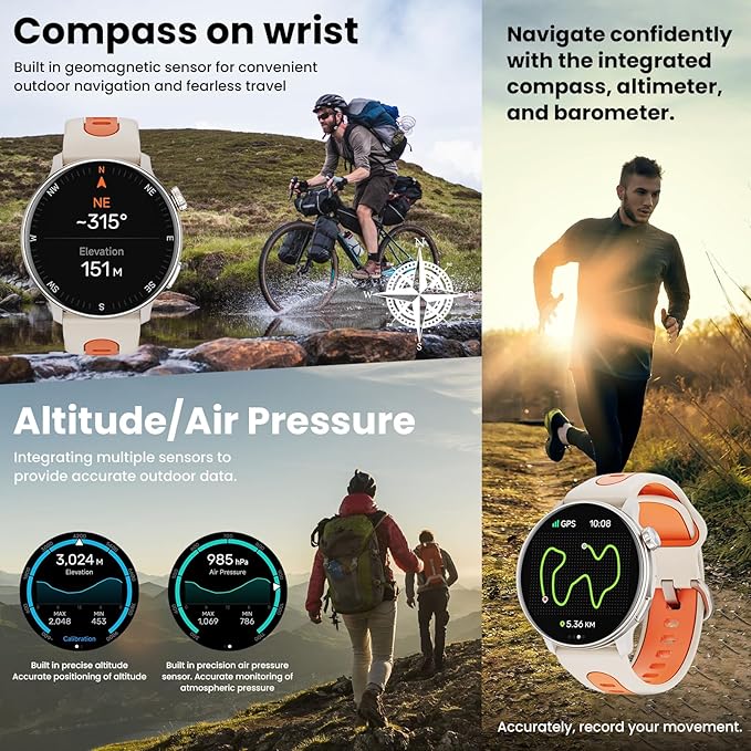 Smart Watch for Men Women GPS, 1.43'' AMOLED Smartwatch with Compass/Barometer/Altimeter 100+ Sports Fitness Tracker with Health Monitor for Android iOS 3ATM Waterproof Answer/Make Call